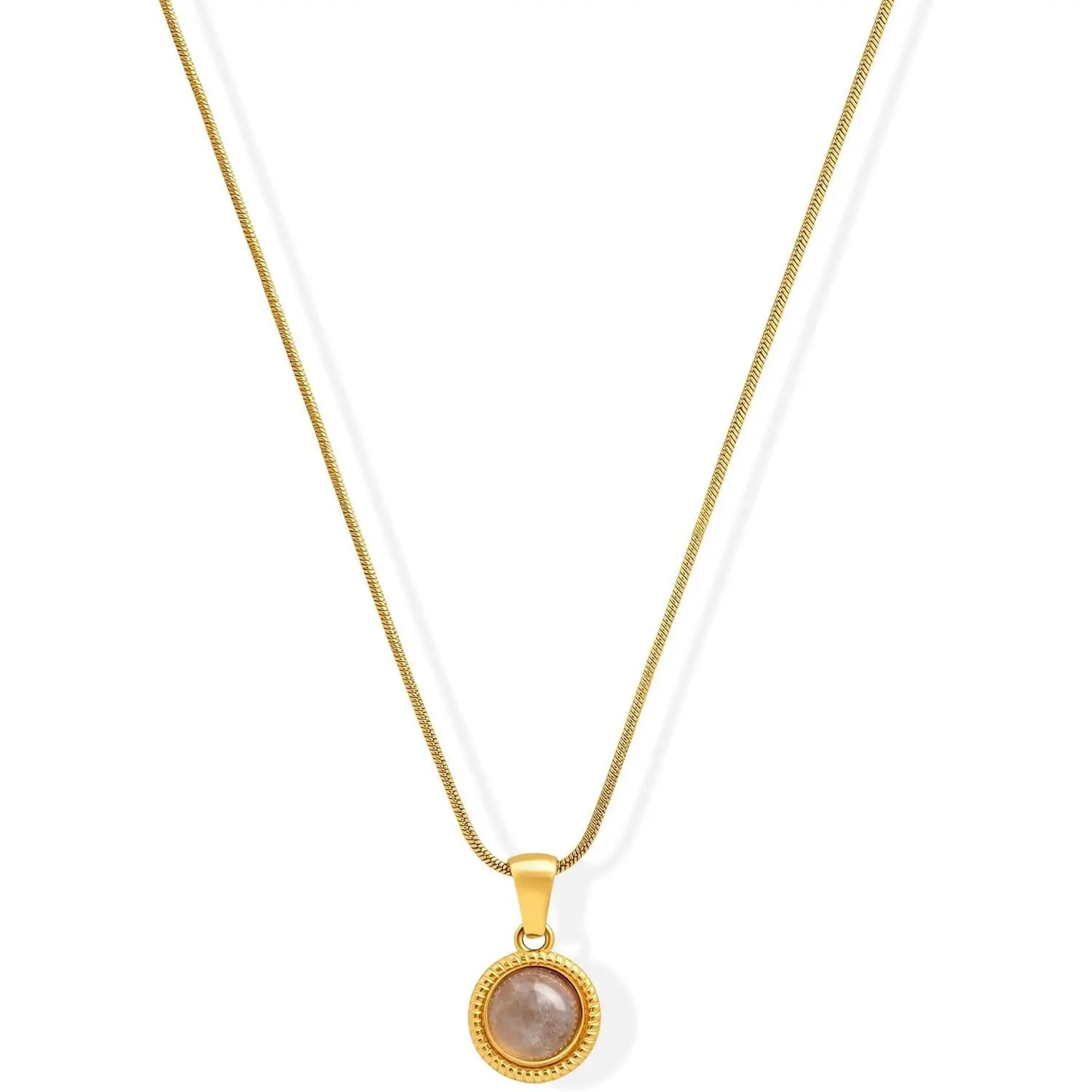 Gemstone Necklace for Women Dainty Birthstone Pendant Necklaces 14k Gold Plated Snake Chain Trendy Jewelry-Black Obsidian & Lavender Quartz