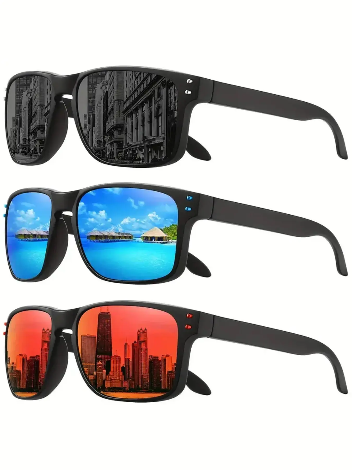 3 Pairs Unisex Fashion Sports Glasses, Blue Colors, Lightweight Durable Cycling Sunglasses, Women Running Driving Shades
