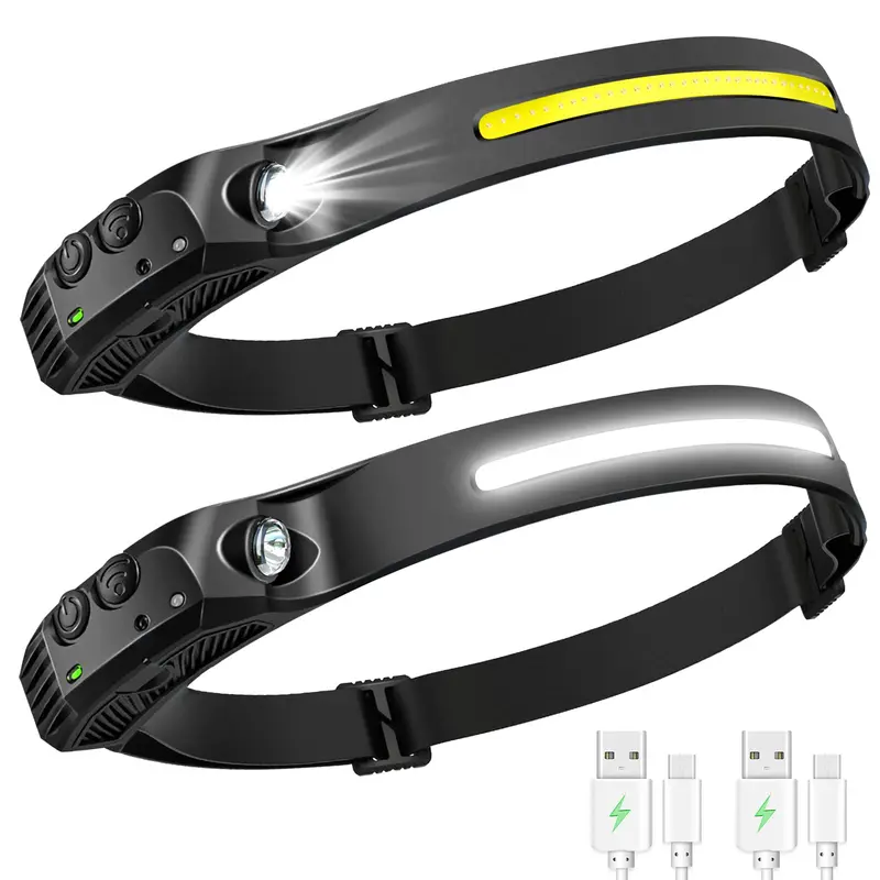 USB Rechargeable Flashlight Headlamp - 230° Wide Beam Coverage, Motion Sensor Lights, Gesture-On LED, Hands-Free Navigation, Portable Plastic Outdoor Tool, Gift-Ready for Outdoor Enthusiasts (Camping, Hiking)