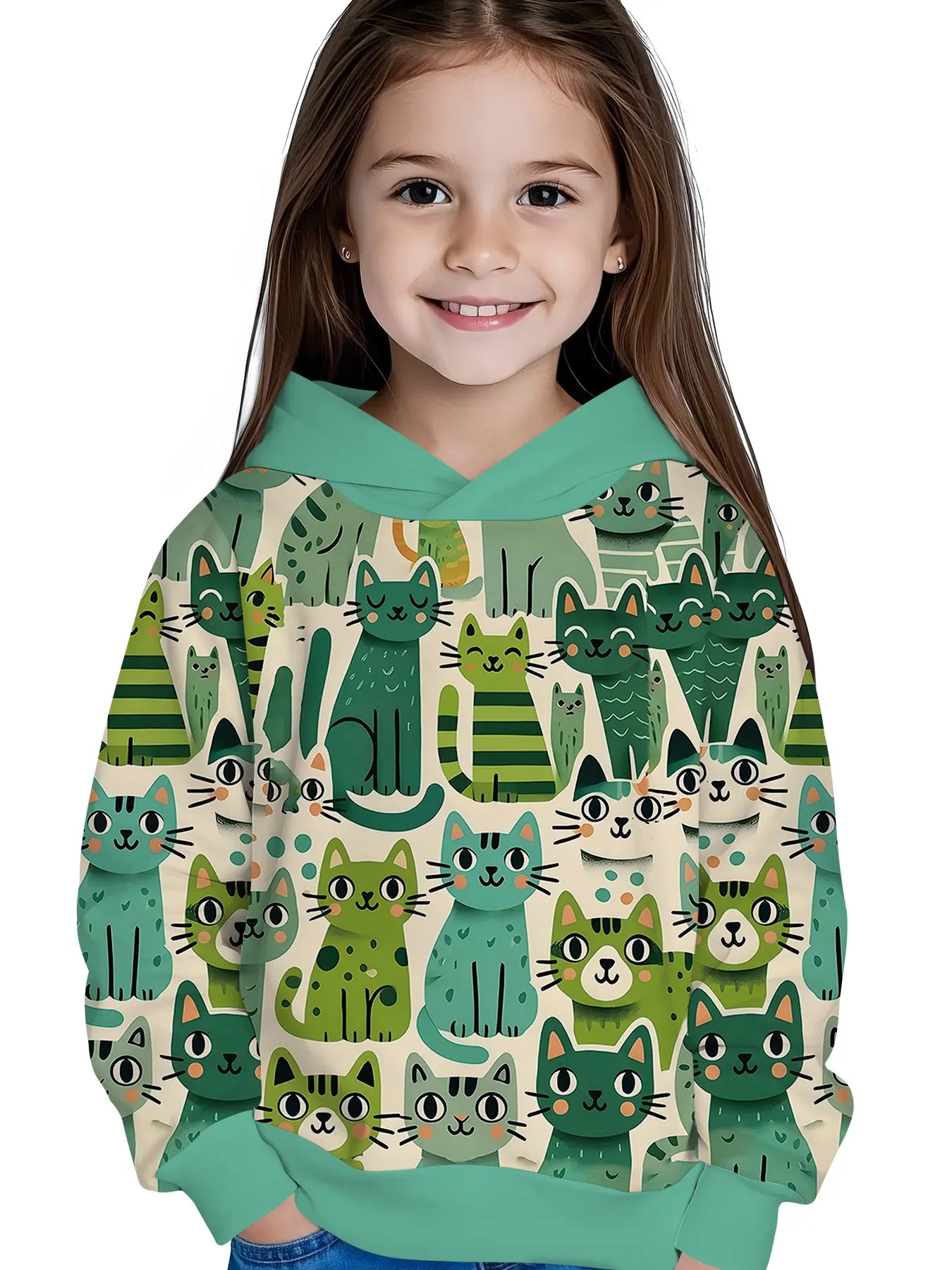 Girls' Animal Print Hooded Sweatshirt, Cute Loose-Fitting Casual Hoodie, All-Seasons Versatile Kids' Clothing, Trendy and Comfortable