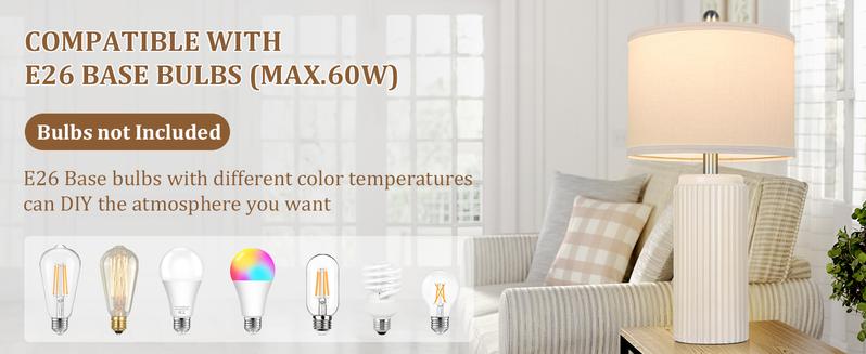 28’’ Modern Ceramic Table Lamps Set of 2 for Living Room, Farmhouse Vintage Bedside Table Lamps with White Linen Shade, Rustic Bedroom Ceramic Lamps for Nightstand Home Office End Table Dorm