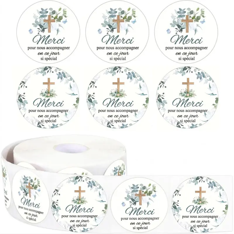 500Pcs French Thank You Roll Sticker, Self-Adhesive Merci Labels For Wedding Crafts Parties Baby Shower Baptism Birthday Party Favors Self Adhesive Stickers