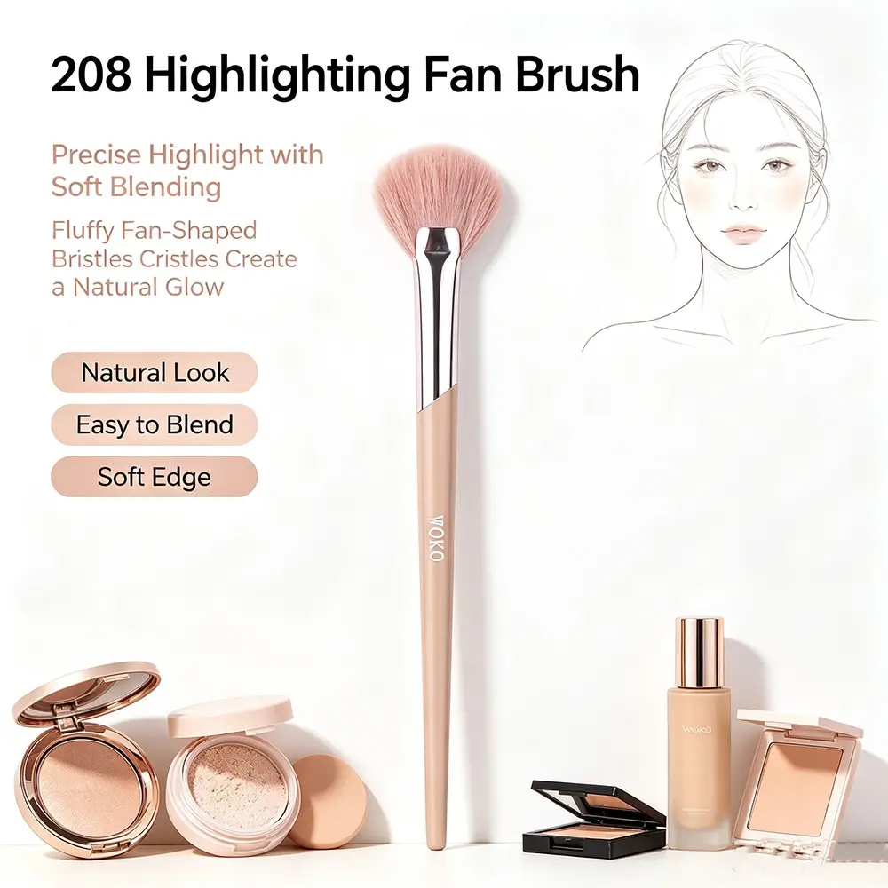 208 Highlighting Fan Brush, Small Mini Highlighter Makeup Brush, Synthetic Hair, Face Highlight Makeup Tool, Beauty Essentials