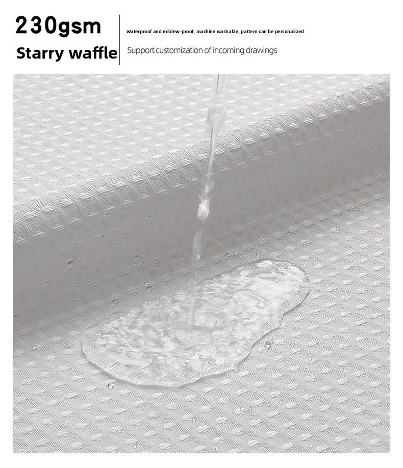 Waffle No Hook Double Layer Solid Color Shower Curtain with Sheer Waterproof Polyester Bath Curtain Detachable Suitable for Hotel Bathroom Partition