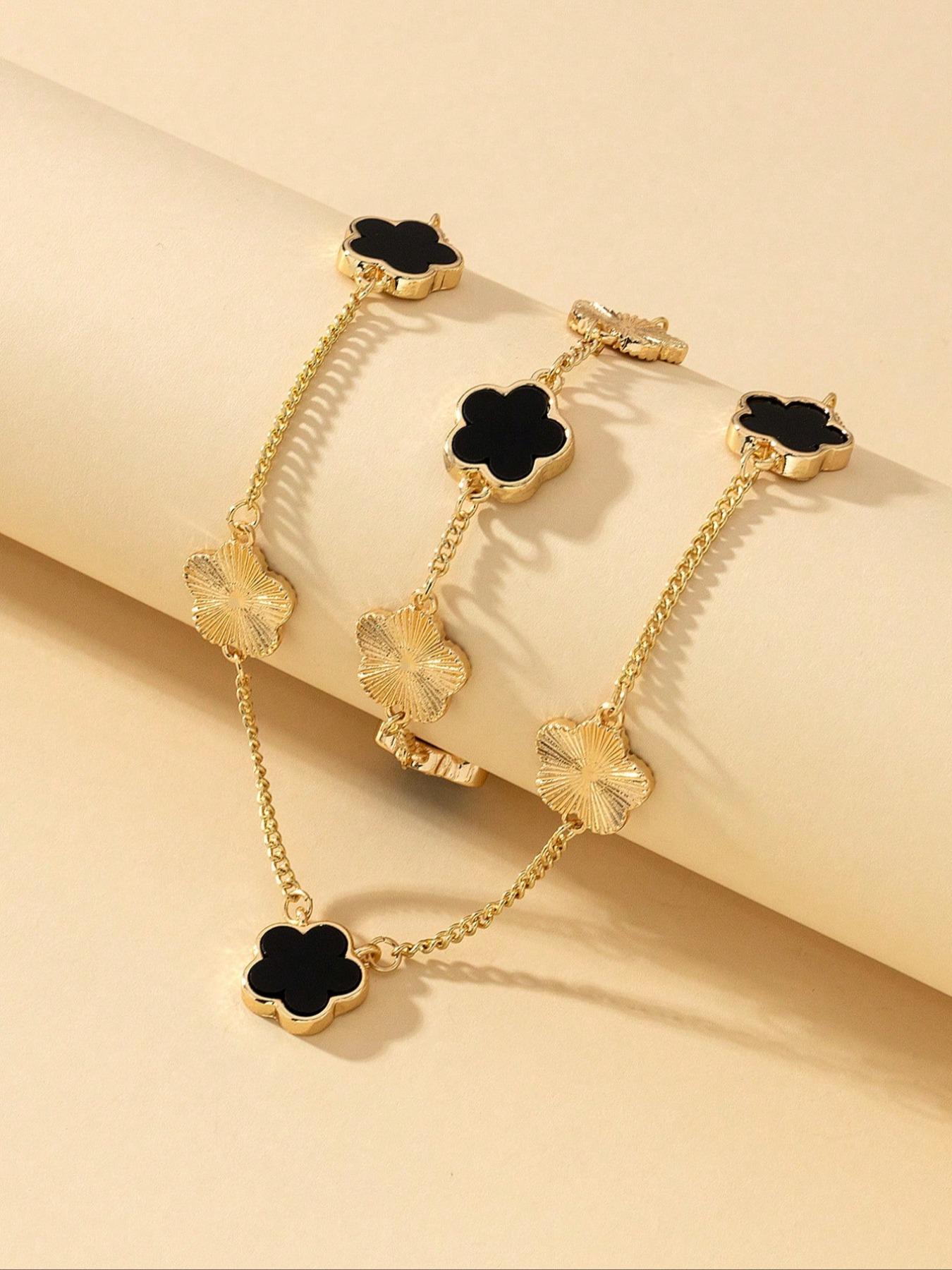 Women's Elegant Fashion Flower Charm Jewelry Set, Pendant Necklace & Bracelet, Casual 2025 New Trendy Matching Fashionable Jewelry Set for Party, Daily Clothing Decor for Girl, Cute Jewelry