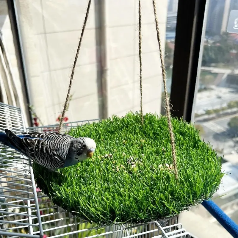 Large Bird Foraging Mat Toys, Natural Bird Grass Hammock Swing Toy with Hooks, Climbing Perch Hanging Toy, Parakeet Cage Accessories, for Parakeets, Parrot, Cockatiels, Bearded Dragon, Snake