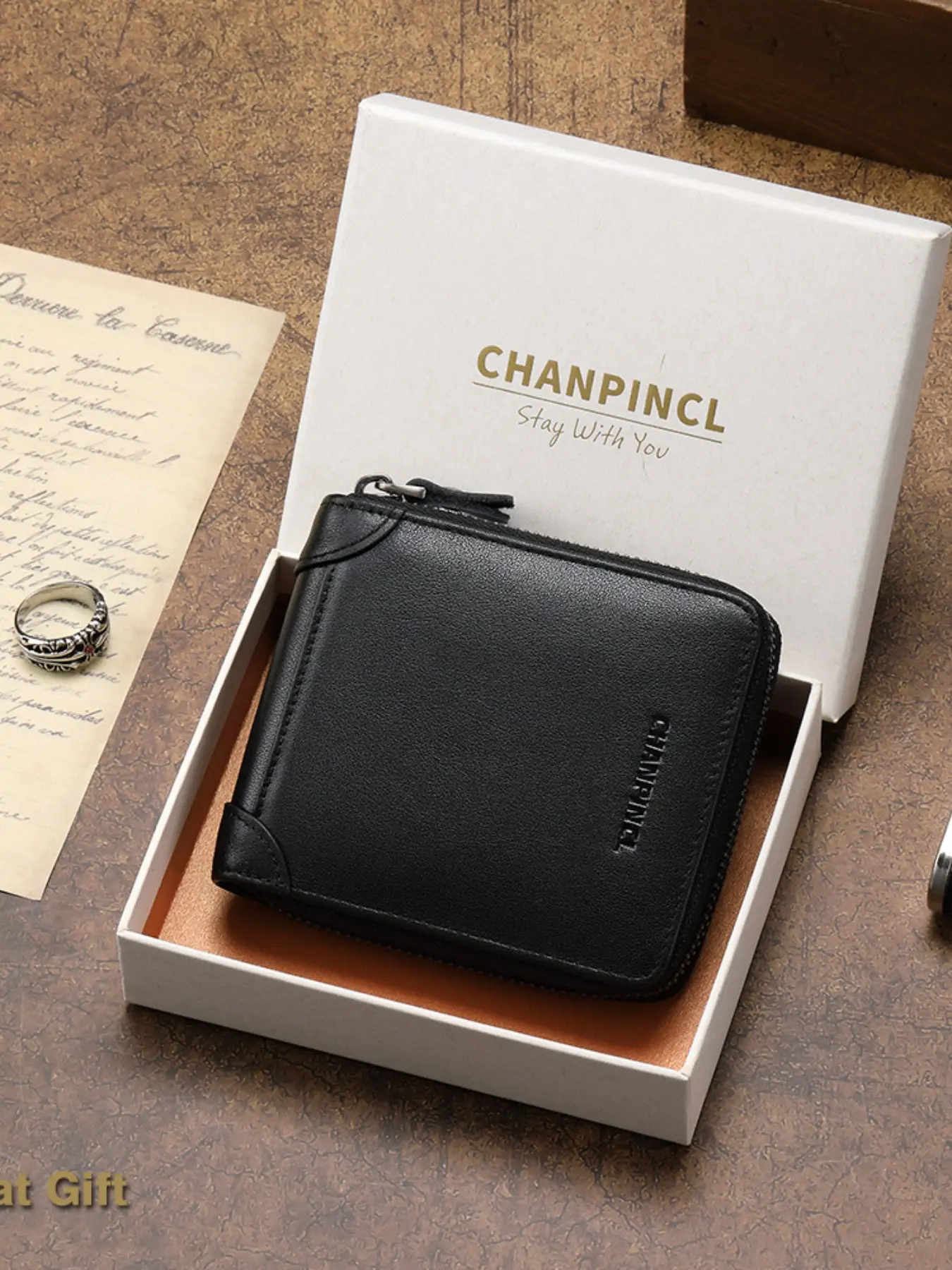 Men's Leather Wallet, Full Grain Cowhide, Coin Purse Zipper Money Clip, Multi-Functional Cross Body, Anti-Theft Business Wallet