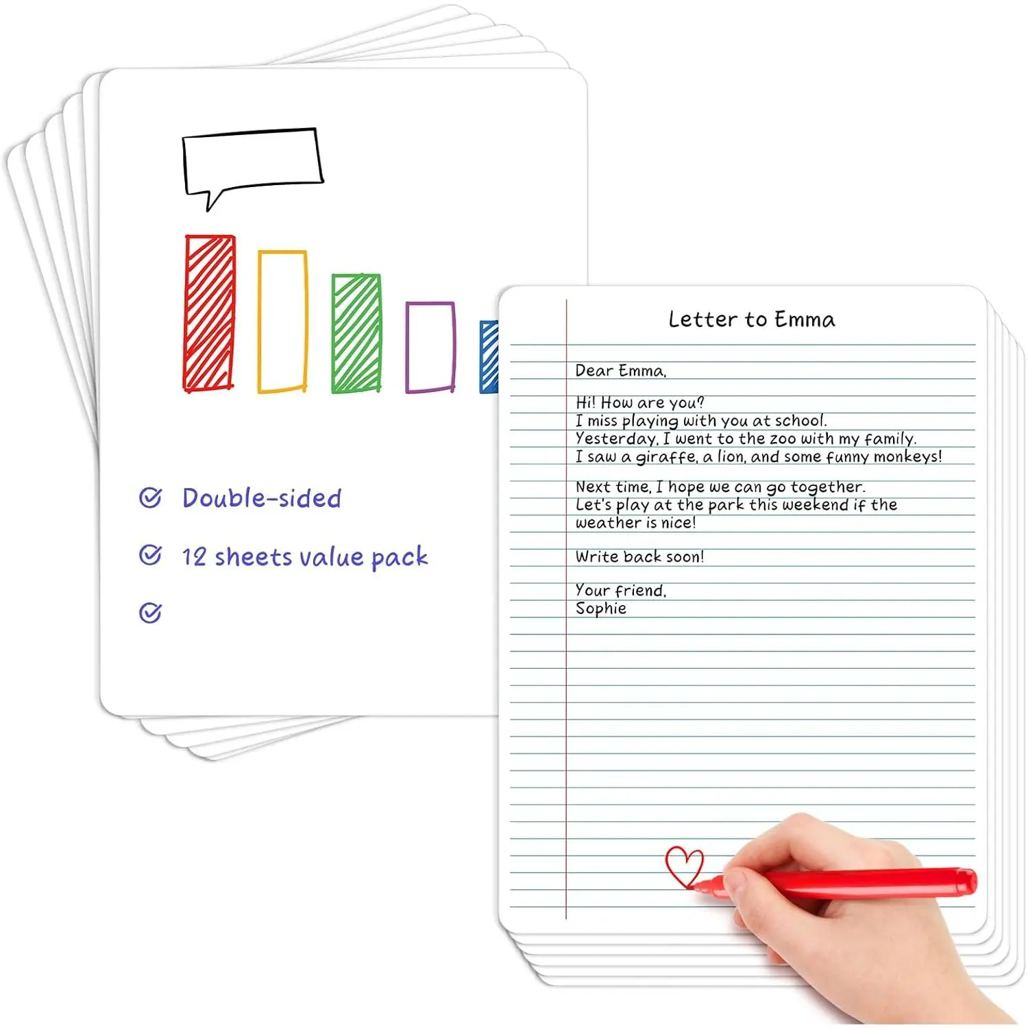 12 Packs Lined Paper College Ruled Whiteboard Paper, Dry Erase Notebook Sheets   Small White Board with Lines for Students, Erasable Desk Notepad Teacher Classroom Supplies