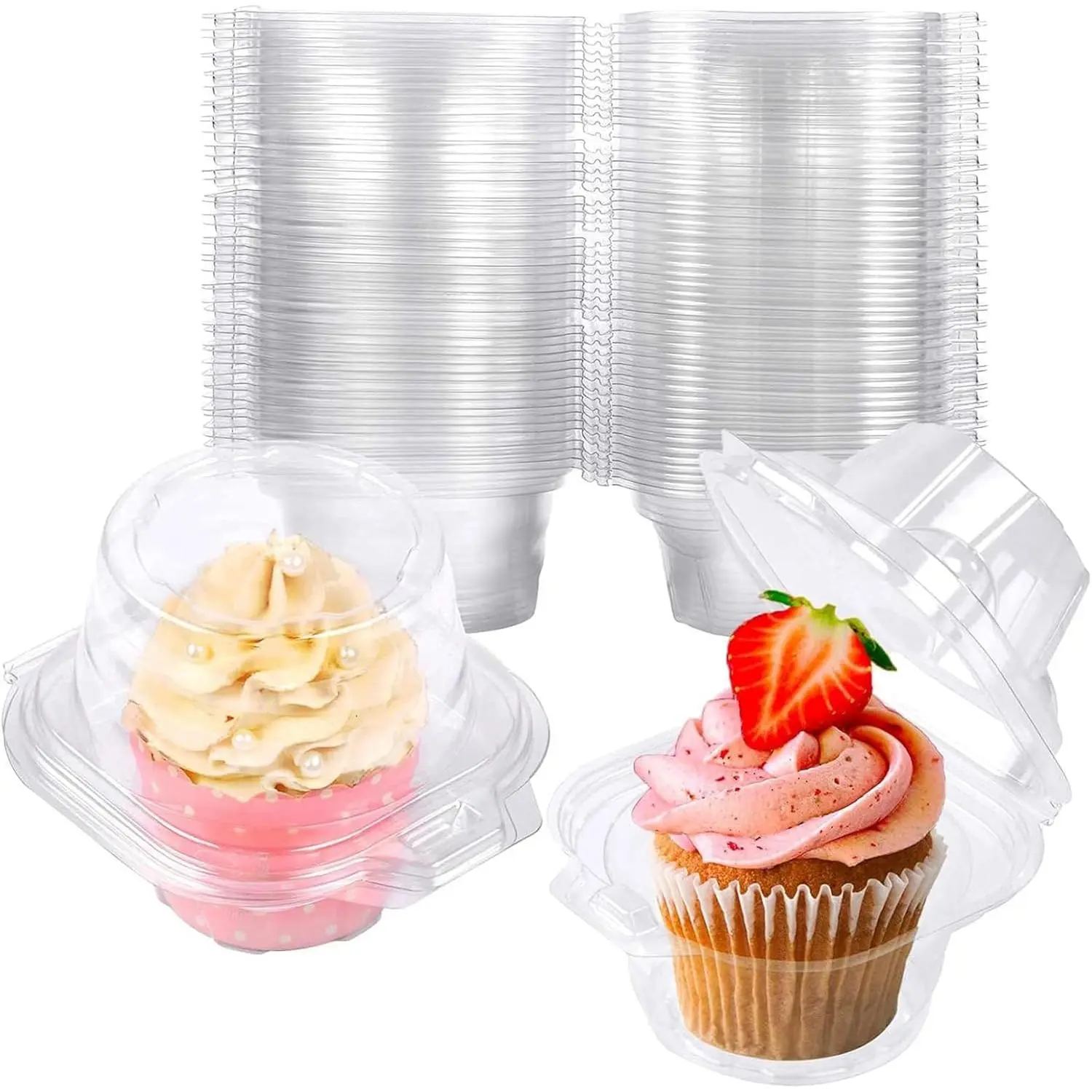 25 Pack Individual Cupcake Containers Plastic Cupcake Boxes Stackable | Individual Plastic Boxes, Holders, Stackable Shape, Deep Cover, Carrier Use, for  Bakers, Small Parties, Favors