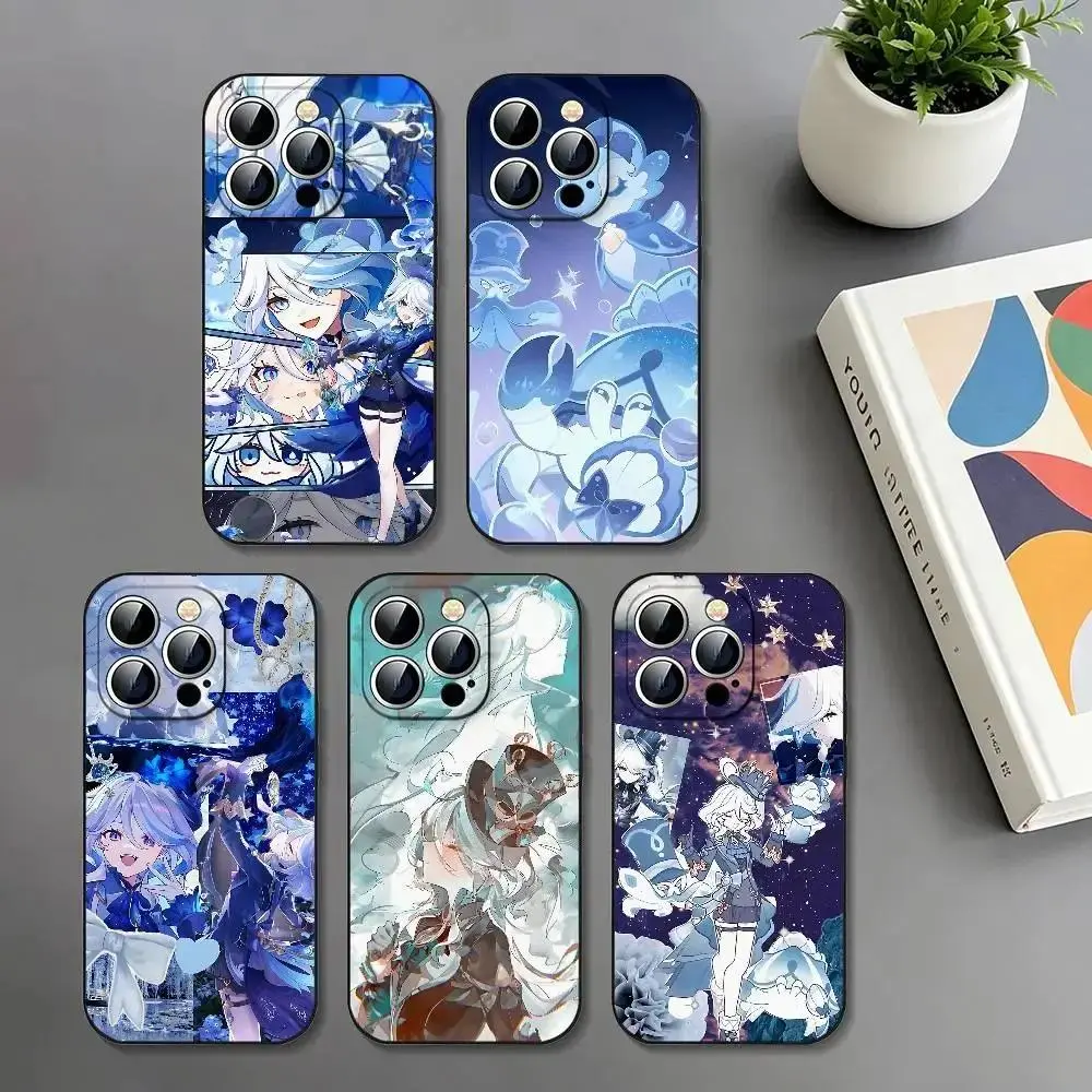 Furina Genshin Impact Cartoon Slim Black Shockproof Phone Case Designed for iPhone 11-17 Pro Max/Plus & Samsung Galaxy S23-S25