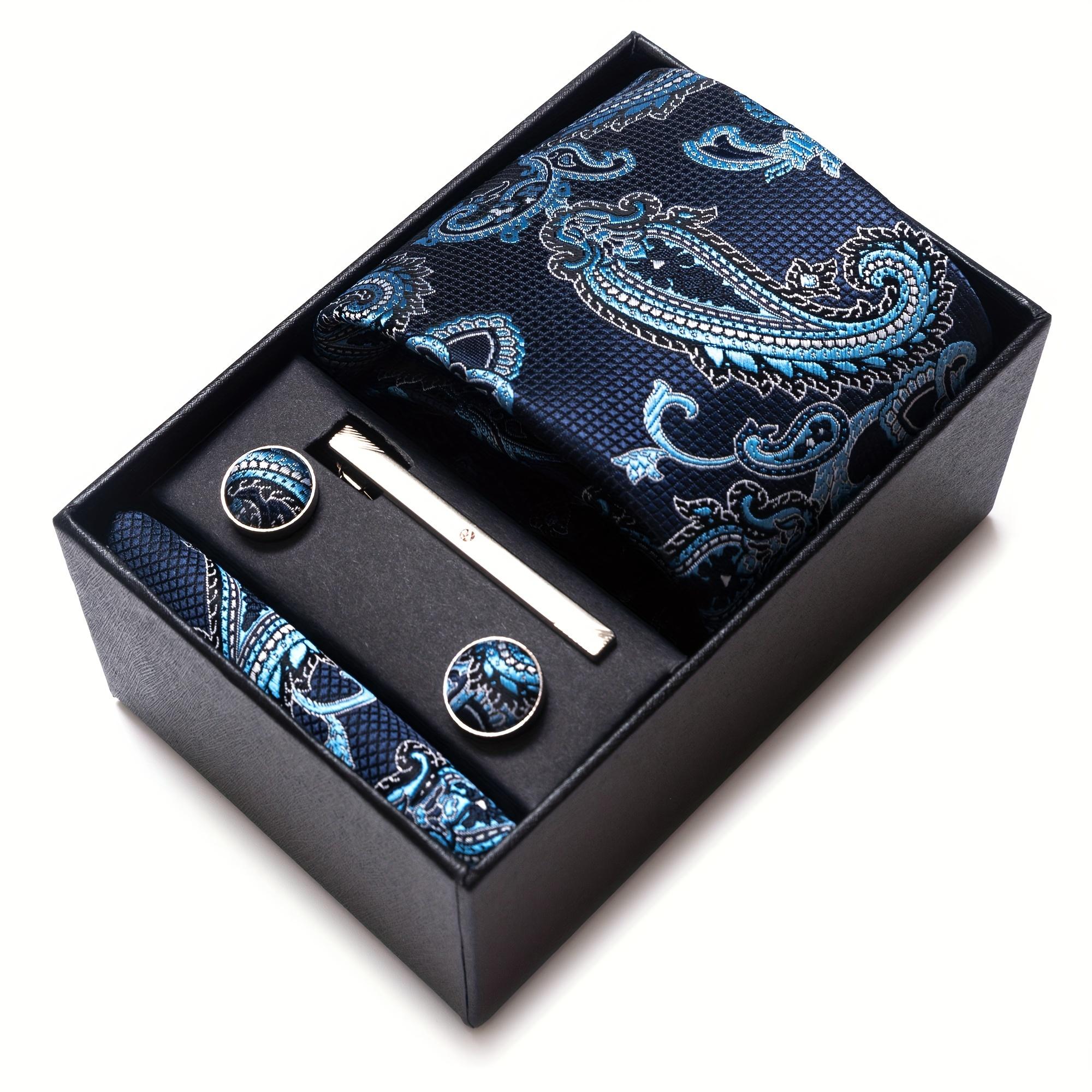 Paisley tie, pocket square, cufflink set gift box, men's tie 7.5 cm, suitable for holidays, weddings, and work