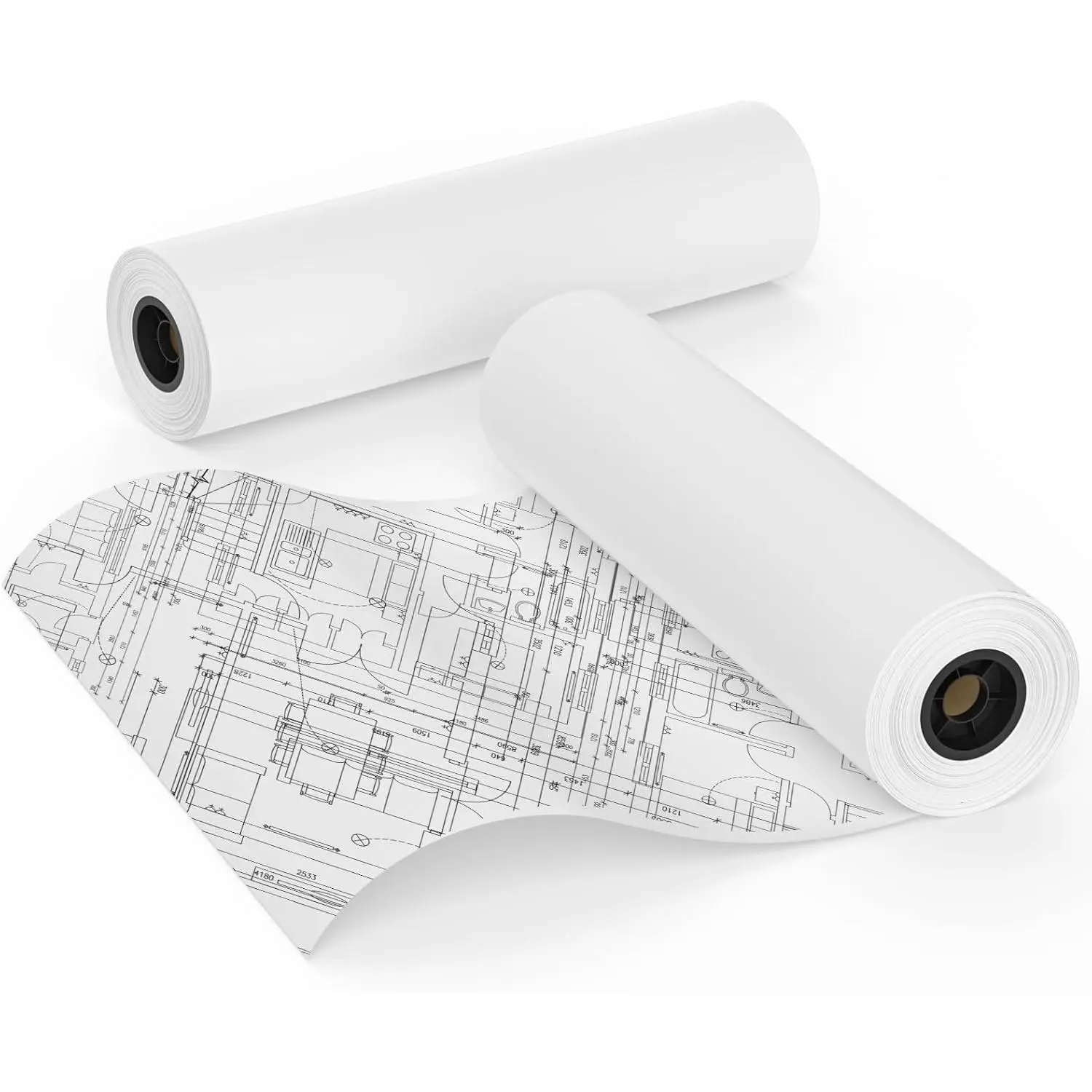 CAD Bond Paper Rolls Pack - 36 in x 150 ft Long Length Plotter Size, 2 Rolls on 2" Core for Engineering Drawings & Architectural Designs