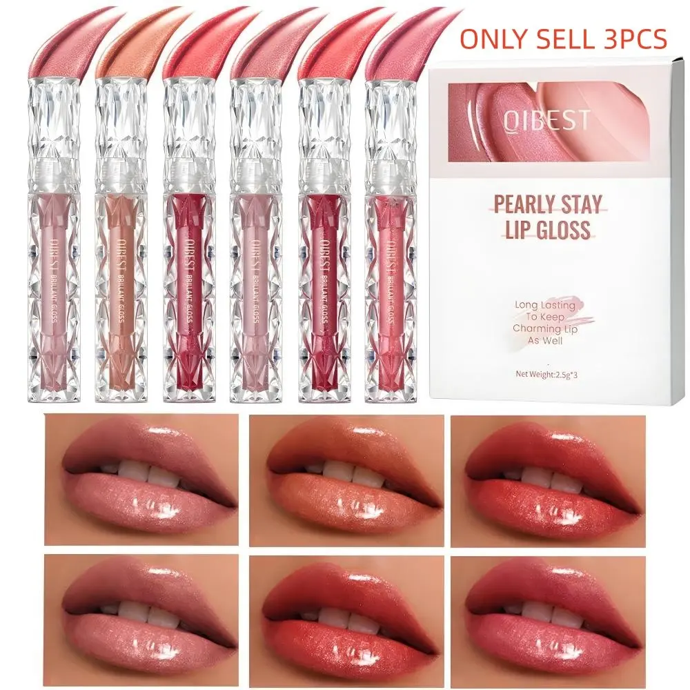 3-Pack Pearlescent Lip Gloss Set - Long-Lasting Radiant Shine, Waterproof & Easy To Apply, Natural Glowy Lip Products Makeup, Juicy Lipgloss, Lippie Gloss