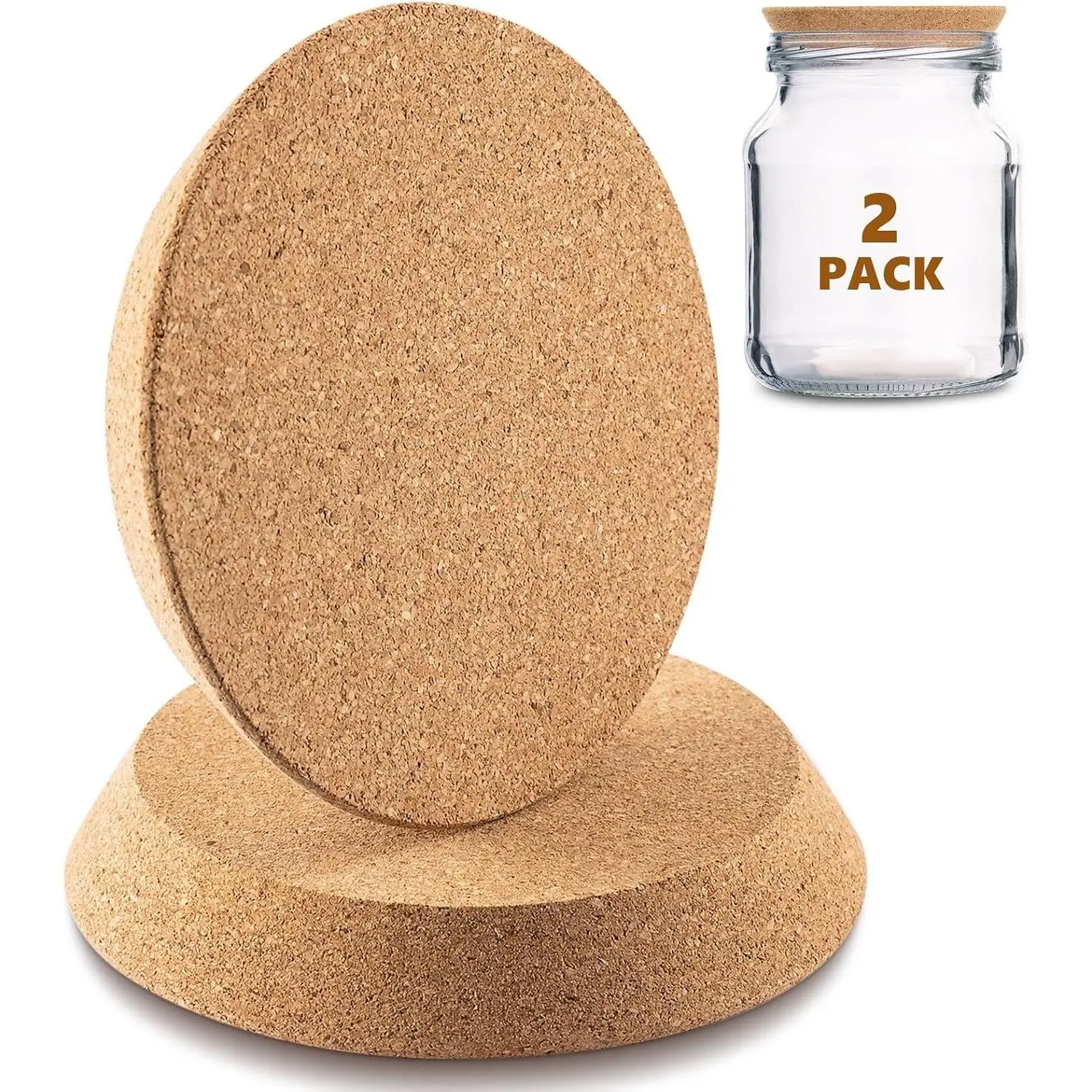 2 Pcs Tapered Cork Stoppers for 3.74-4.0 Inch Jar Openings, Large Cork Canning Jar Lids Wood Plugs Glass Wine Bottle Lids for Home Bar Kitchen Accessories, 4.5" Top and 3.74" Base (Large)