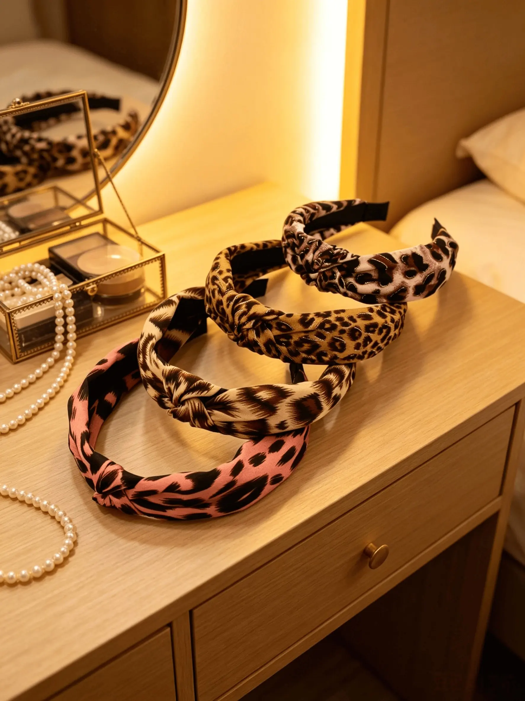 4 Pcs Fashionable Casual Hair Bands, Leopard Print Glitter Design, All-Season Adult Headbands, Perfect for Makeup and Daily Use