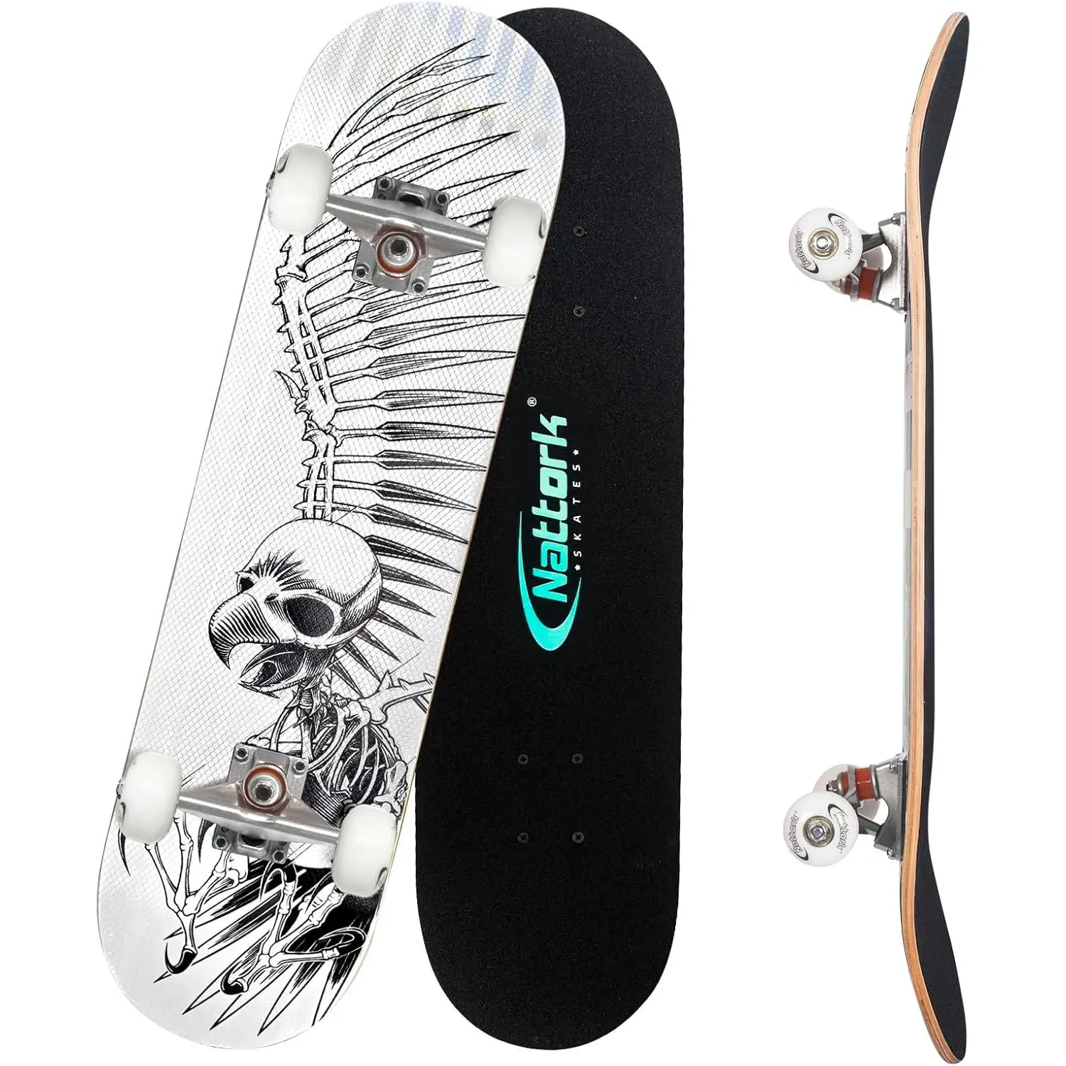 31-Inch Beginner Skateboard for Unisex Youth, 9-Layer Canadian Maple Trick Deck with Anti-Scratch Laser Gradient and Luminous Grip Tape