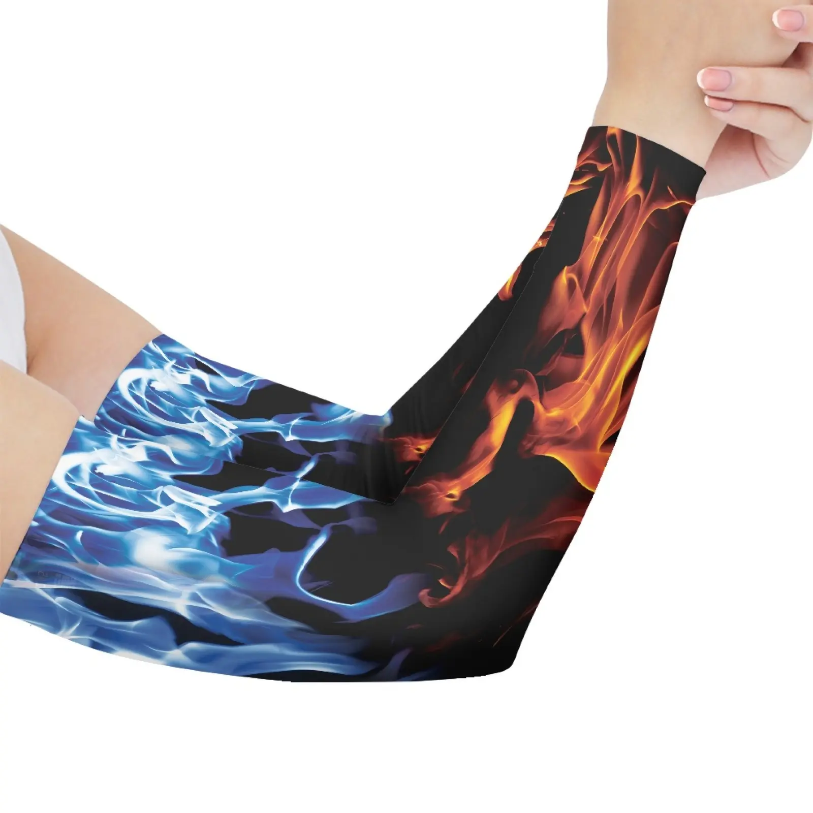 Dual Tone Flame Truck Driver Cooling Arm Sleeves Red Blue Gradient Fire UV Sun Arm Sleeves 2 Pack 43*10cm Tattoo Protective Arm Covers Elastic Ice Silk Sun Sleeves Avoid Arm Sunburn on Long Cross-state Drives To Motorcycle Rallies and Outdoor Events
