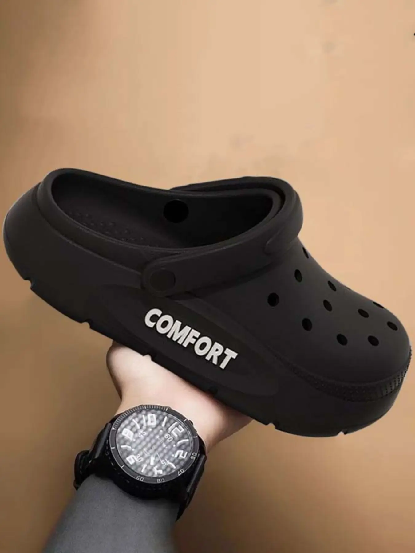 Men's Fashion Versatile Eva Hole Shoes, Garden Clogs, Platform Clogs, Thick Sole Comfortable Wear-Resistant Outdoor Sports Casual Breathable Slip-On Booties
