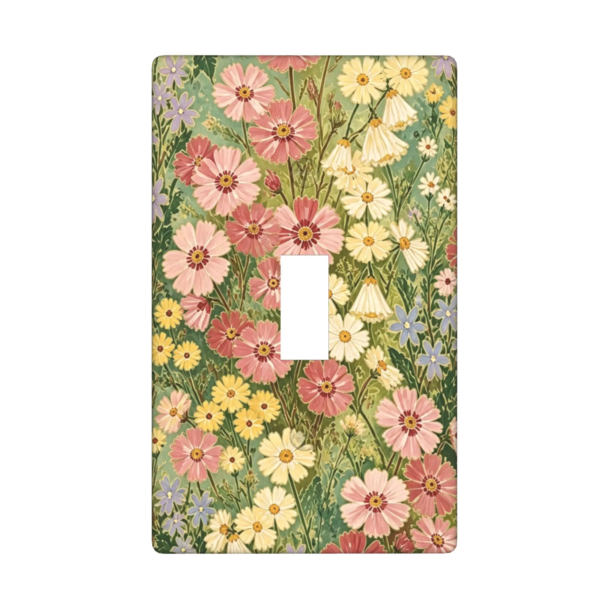 Rustic Floral Light Switch Cover Decorative Flower Wall Plate Green Vintage Botanical Design Polycarbonate Light Switch Cover Plate For Bedroom Kitchen Bathroom Living Room Decor Home Office Wall Plate