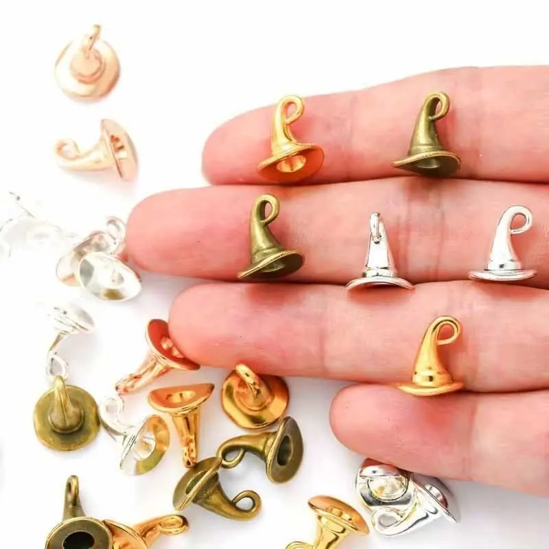 50pcs Alloy Pendant Halloween Witch Hat Charms Bracelet Necklace Crafts Pendant Charms Making，Halloween Decorative Ornaments, Witch Hat Decorations