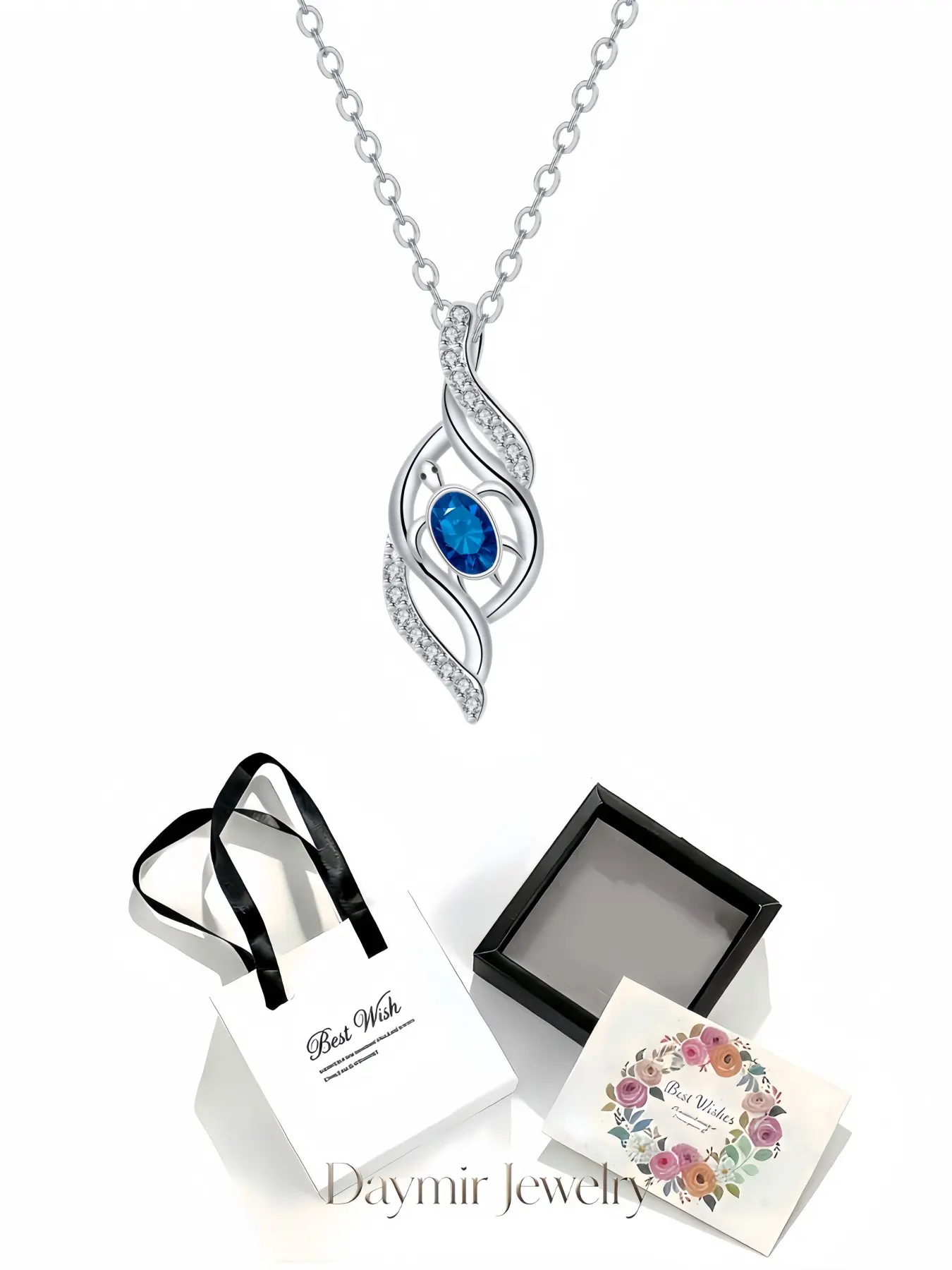 Sapphire Turtle Wave Necklace, minimalist romantic sea turtle pendant with glittering aquamarine for women. Matched with an exquisite drawer jewelry box, ideal gifts for birthdays, Mother’s Day, Valentine’s Day, Christmas and anniversaries.