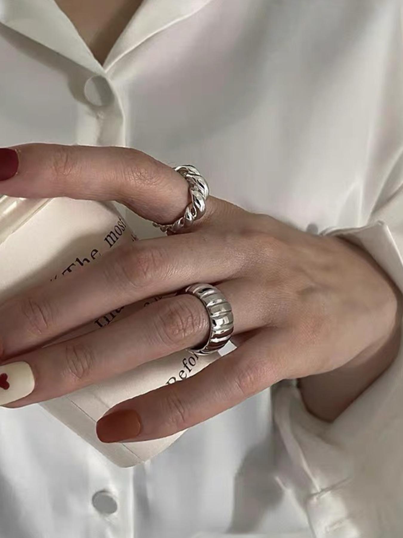 Women's Elegant Open Ring Set, French Style Metal Twisted Design, Casual Fashion Jewelry for All Seasons, 2-Piece Set, Adjustable Rings, Stacking Rings