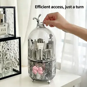 Light and luxurious all-in-one rotary makeup storage box (with transparent dust cover) - lipstick, makeup brush and accessories storage box, fashionable and elegant, essential for refined people, birthday or gift items, perfume storage box