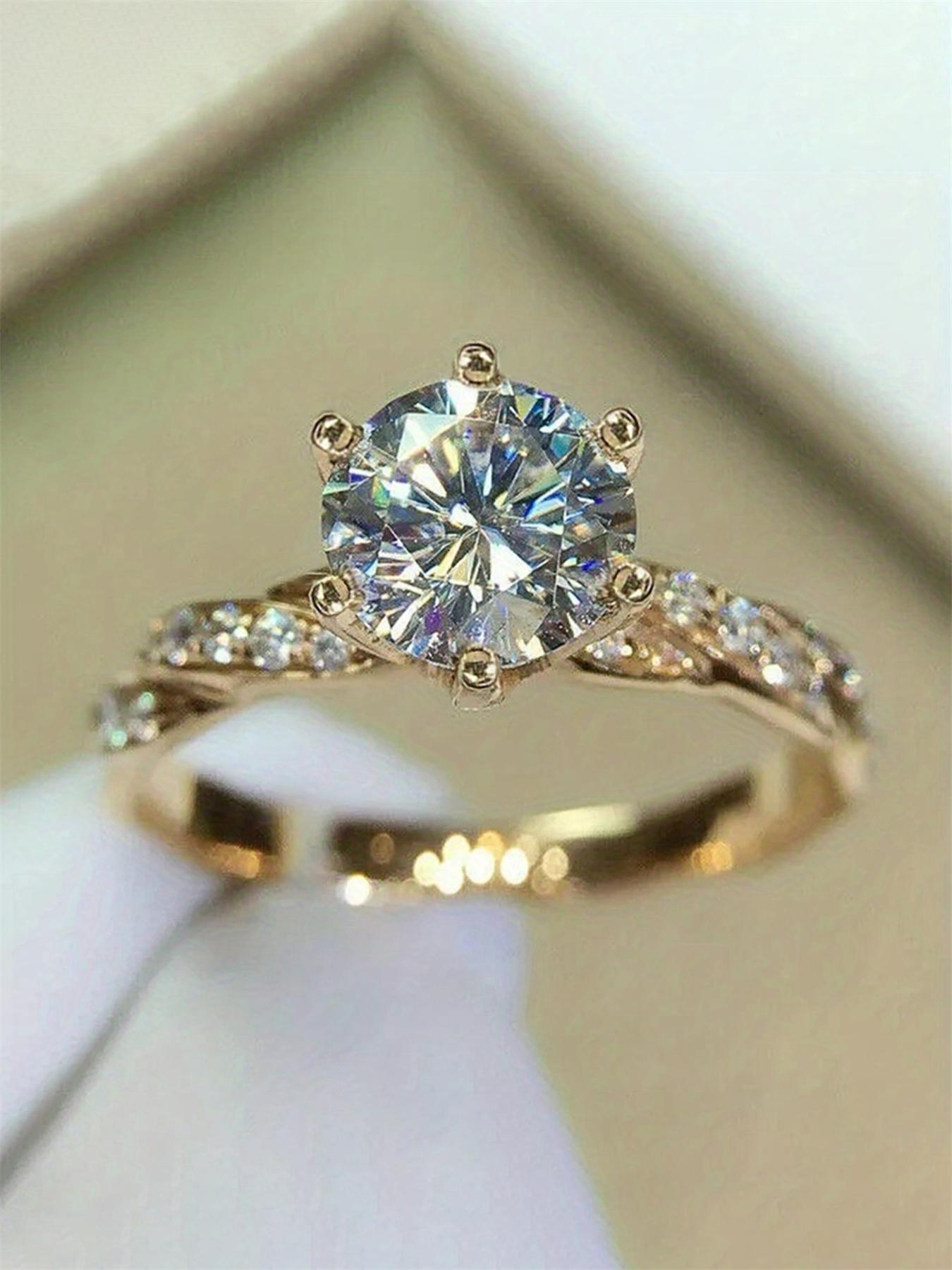 Classic Fashion Artificial Zircon Ring, Elegant Rhinestone Decorative Ring for Women, Solitaire Engagement Rings, Wedding Engagement Bridal Jewelry Gift