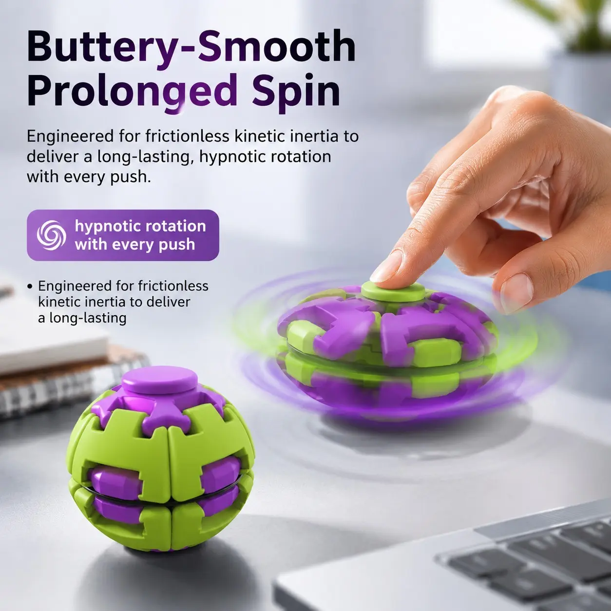 Press Spin Deformation Finger Ball, Abs Material, Stress Relief Toy, Mini 4.2cm, Smooth Rotation Sensory Gyro, Desk Fidget, Anxiety Relief, Focus Aid, Portable