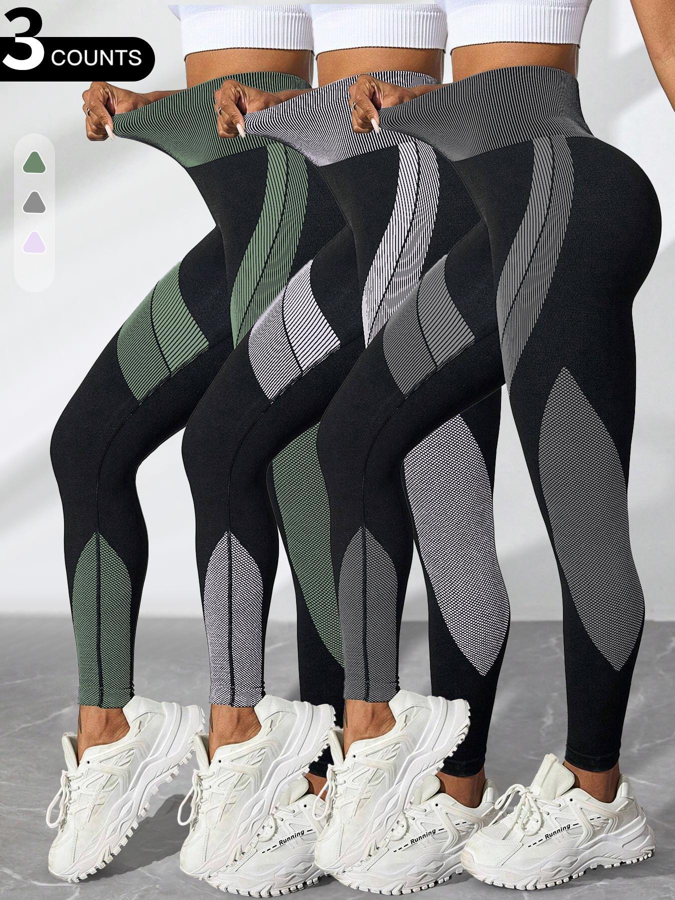 Women's Colorblock Stripe Pattern High Waist Sports Stretchy Leggings, High Stretch Casual Comfy Breathable Seamless Skinny Pants for Yoga Gym Workout Running, Ladies Sportswear for All Seasons