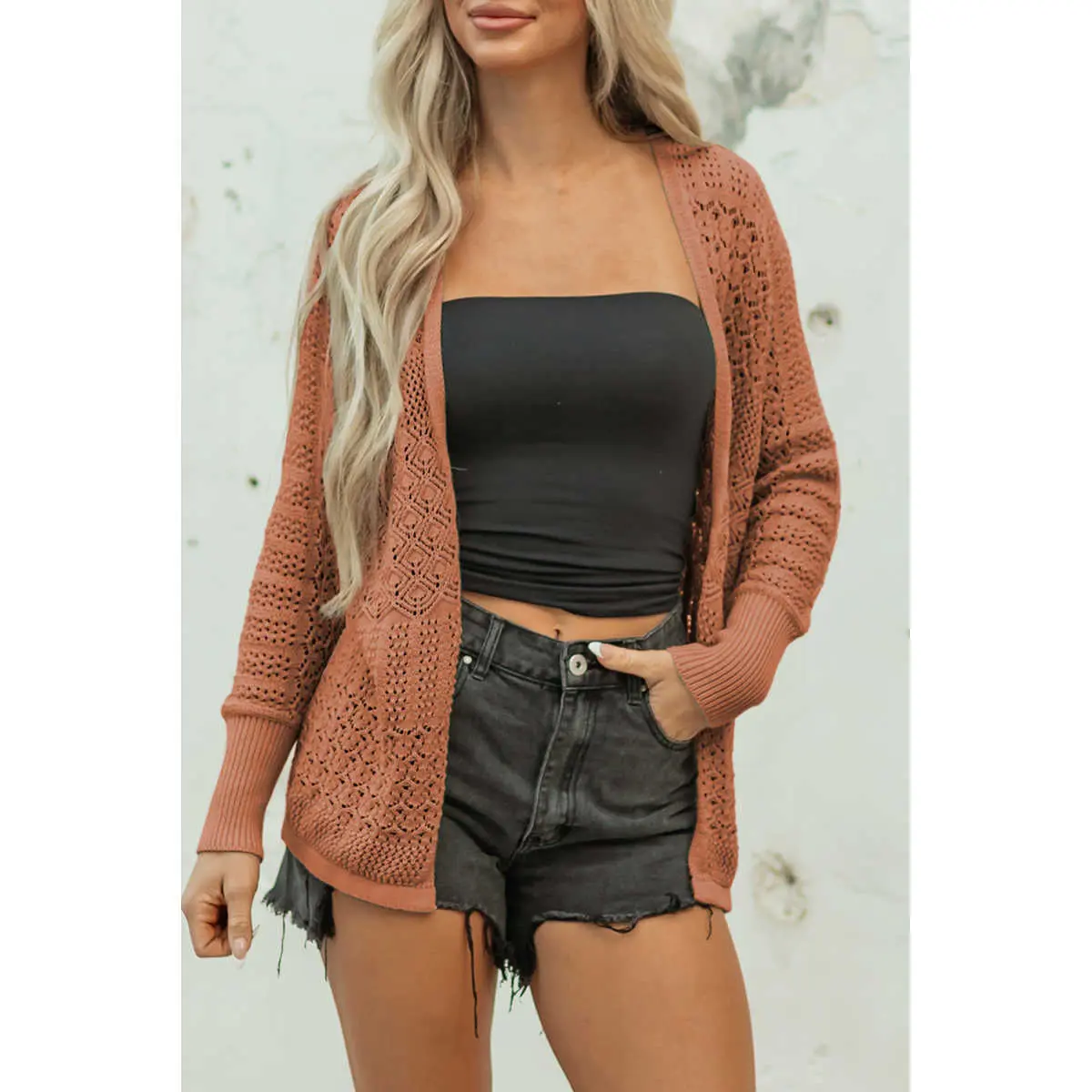 Women's Batwing Sleeve Cardigan, a Comfortable Sheer Crochet Knit Cover Up for Effortless Style and Everyday Elegance, Longsleeves, Fashion, Tops, Cotton, Open Front, Beach, Knitwear, Lacy