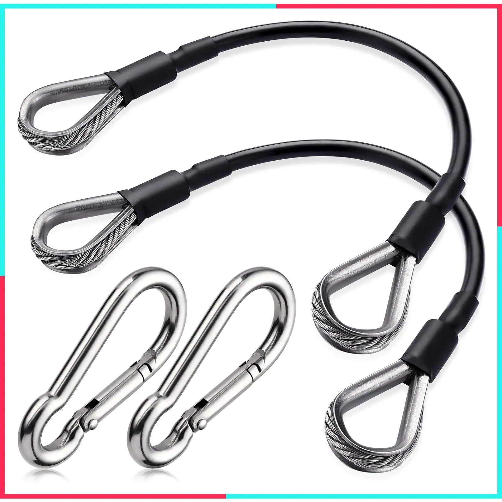 2-Pack Gym Extension Cable, 10/20/39 Inch Cable Machine Attachments, Heavy-Duty Steel Wire with Smooth Coating, Versatile Fitness Accessories for Lat Pulldown, Tricep Pushdown, Leg Extension Exercises