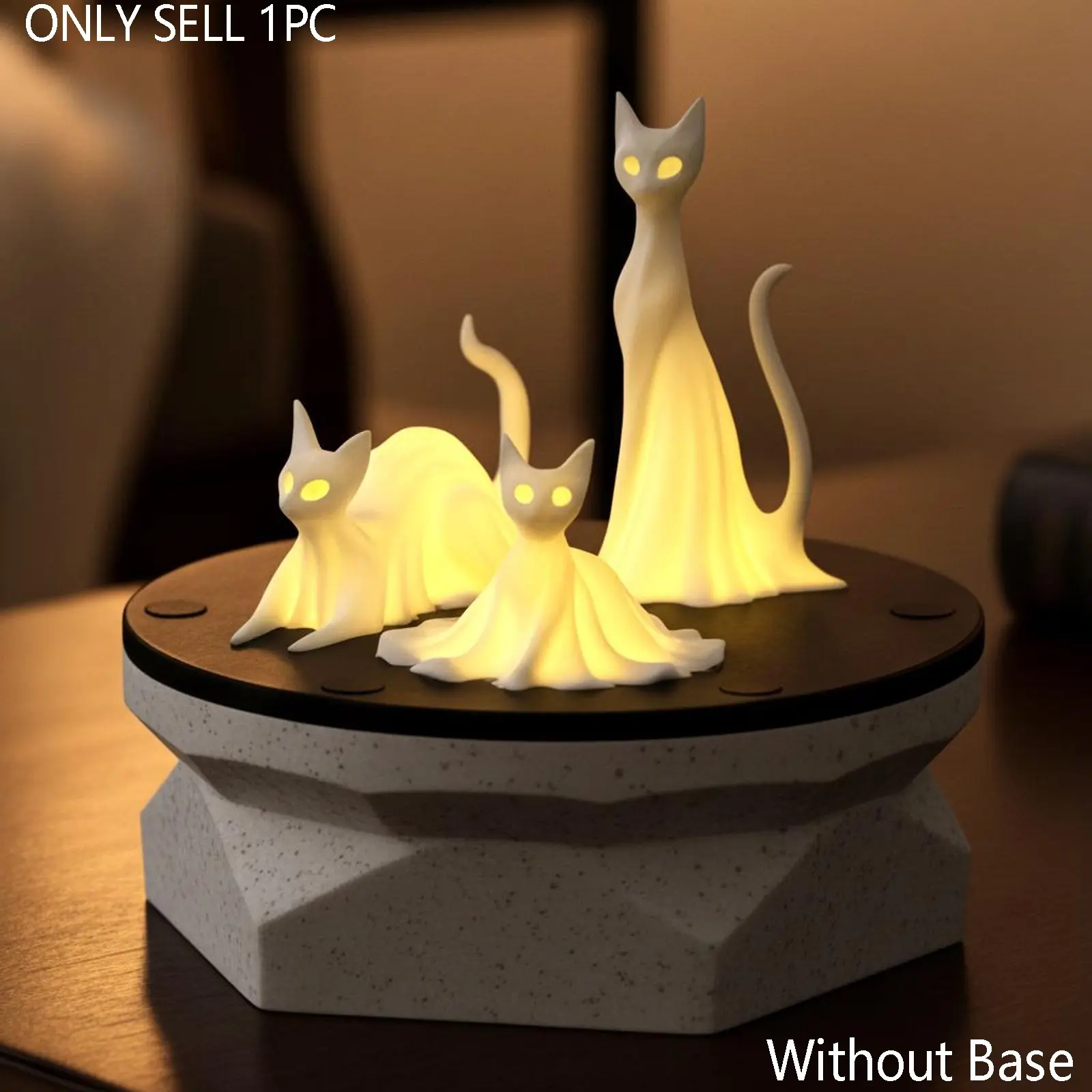 Cat Lamp Tea Light — Ghost Cat Statue for Witchy Decor or Cubicle Night Light — LED Flicker Candle Included, Gothic Cat Decor, Halloween Tabletop Decoration, Cute Desk Ornament, White Cat Gift, Spooky Home Accent