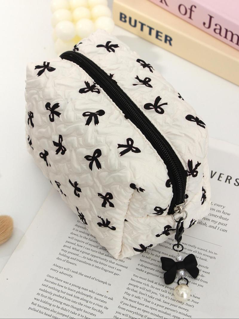 Bow Pattern Makeup Bag Set, Multi-functional Makeup Storage Handbag, Portable Zipper Makeup Bag, Travel Toiletry Bag, Cosmetic Pouch, Makeup Container Set