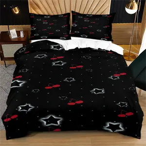 Cherry print pattern includes 1 duvet cover and 1 or 2 pillowcases, without a core or pillow, suitable for bedding sets in bedrooms or dormitories, suitable for gift giving or personal use