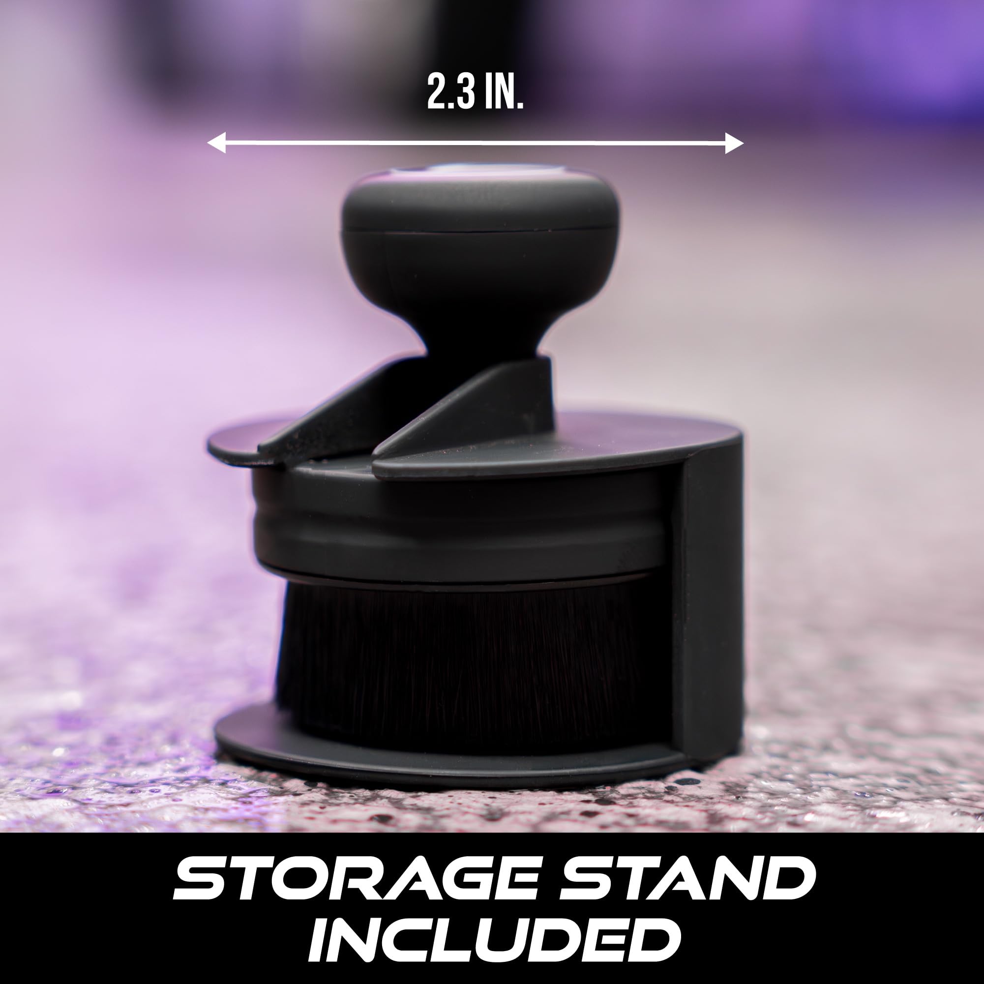 Tire Shine Applicator Brush, Automotive Tire Dressing Applicator Brush, Storage Stand Included for Detailing and Car Wash Kit, Black, 2.3 Inch Diameter