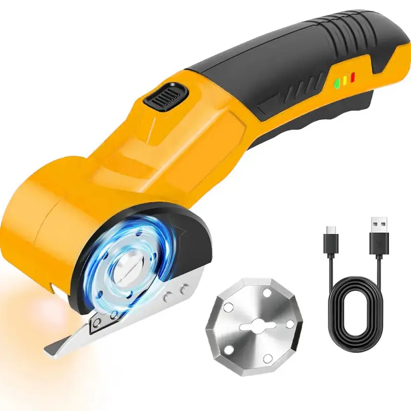 Cordless Electric Scissors with Safety Lock, LED Lighting, Ergonomic Non-Slip Handle - Multi-Functional Rotary Cutter & Fabric Cutter for Office Cutting Supplies (Clothing, Cardboard, Carpet, Leather), Fabric Cuts