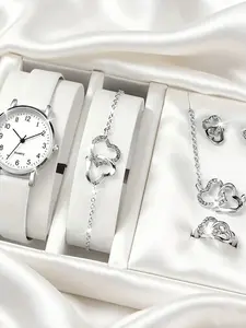 Ladies' watch with a stylish steel strap, casual wristwatch set, minimalist and trendy quartz wristwatch set, Quartz Analog Watches