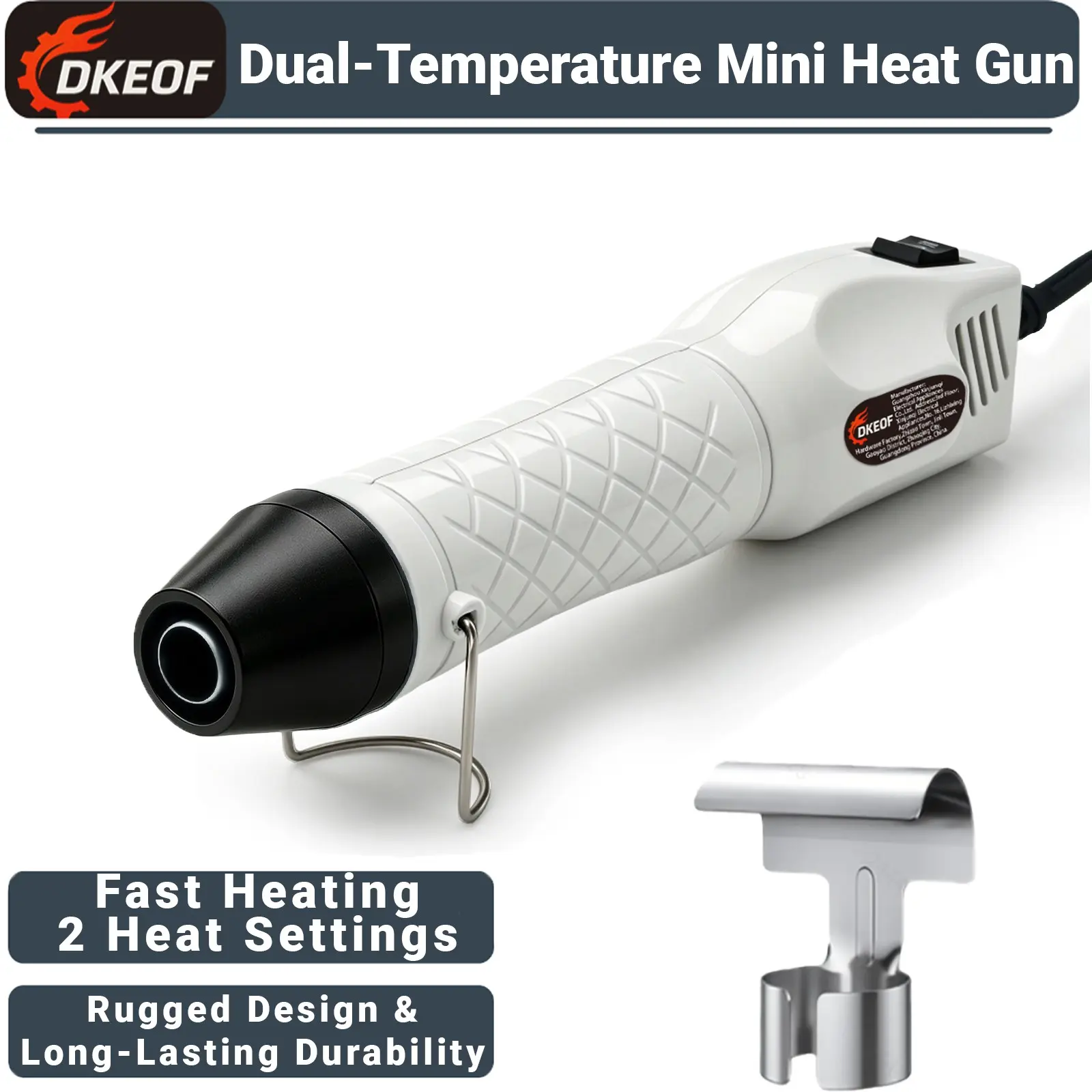Compact Mini Portable Hot Air Gun Tool, Ultra-Low Vibration & Whisper-Quiet, Powerful Strong Wind, 2 Adjustable Temperatures (100-300℃), Heats in 12s, Ideal for Resin Art, Vinyl Wrapping, Jewelry Making, and Detailed Crafting Projects
