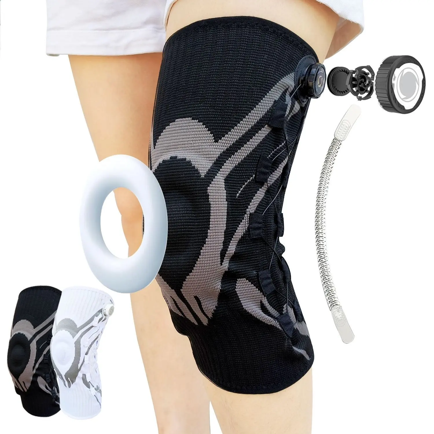 Dial Adjustable Patellar Knee Brace Support, Patella Gel Pad & Dual Spring Stabilizers, Compression Knee Sleeve for Pain Relief, Running, Basketball, Sports, Arthritis & Meniscus Tear