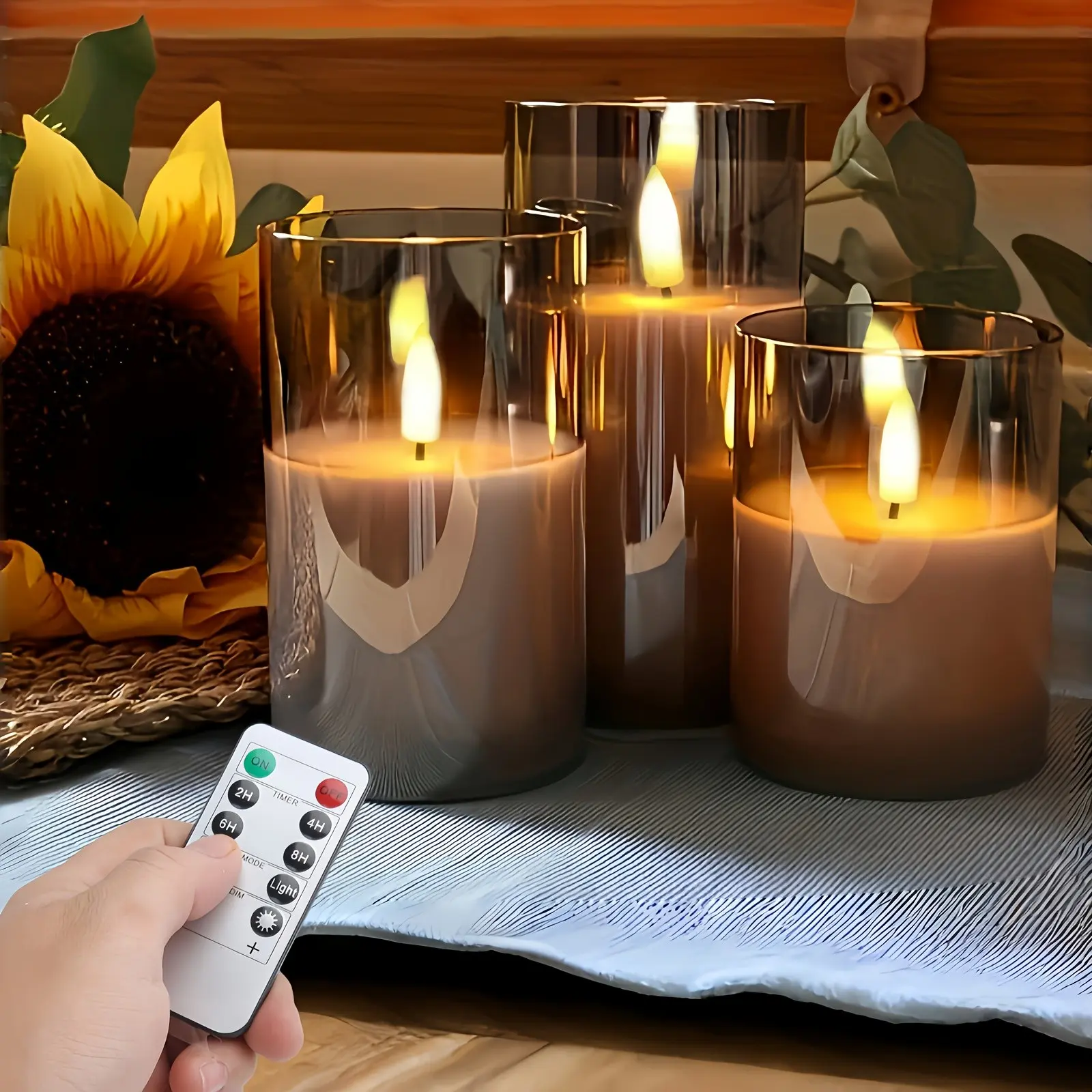 8-mode Remote Control High-grade Grey Candle, Battery Powered (batteries Not Included), Bedroom Decoration And Accessories LED Lights for Bedroom, Suitable for Home Decoration And Accessories, Room Decoration, Halloween
