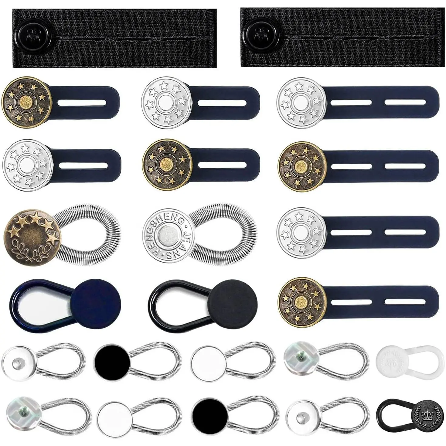 24 count  Extenders for Mens Shirts, Button Extenders Set for Jeans | No-Sew Invisible  Stays  Extenders, Flexible Adjustable Elastic  Extender Button For Pants Dress Shirts