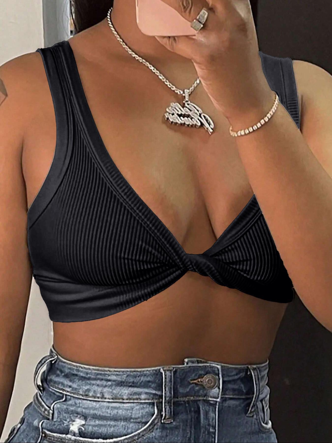 Women's Solid Twist Front Crop Tank Top, Casual Elegant Chic Sleeveless Cropped Top for Daily Wear, Ladies Clothes for All Seasons