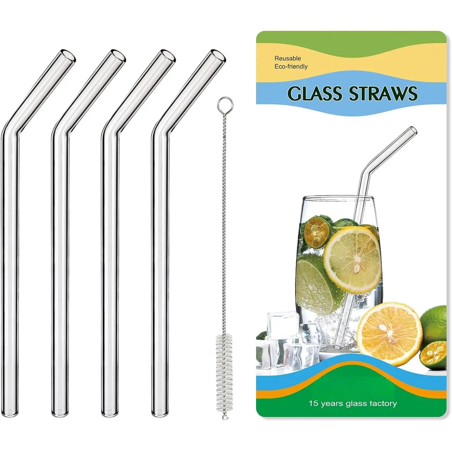 Borosilicate Glass Straws for 16 oz Tumblers, 9 Inch x 8mm Bent |  pure-tasting drinks with dishwasher safe clear glass straws for iced coffee and other hot or cold beverages