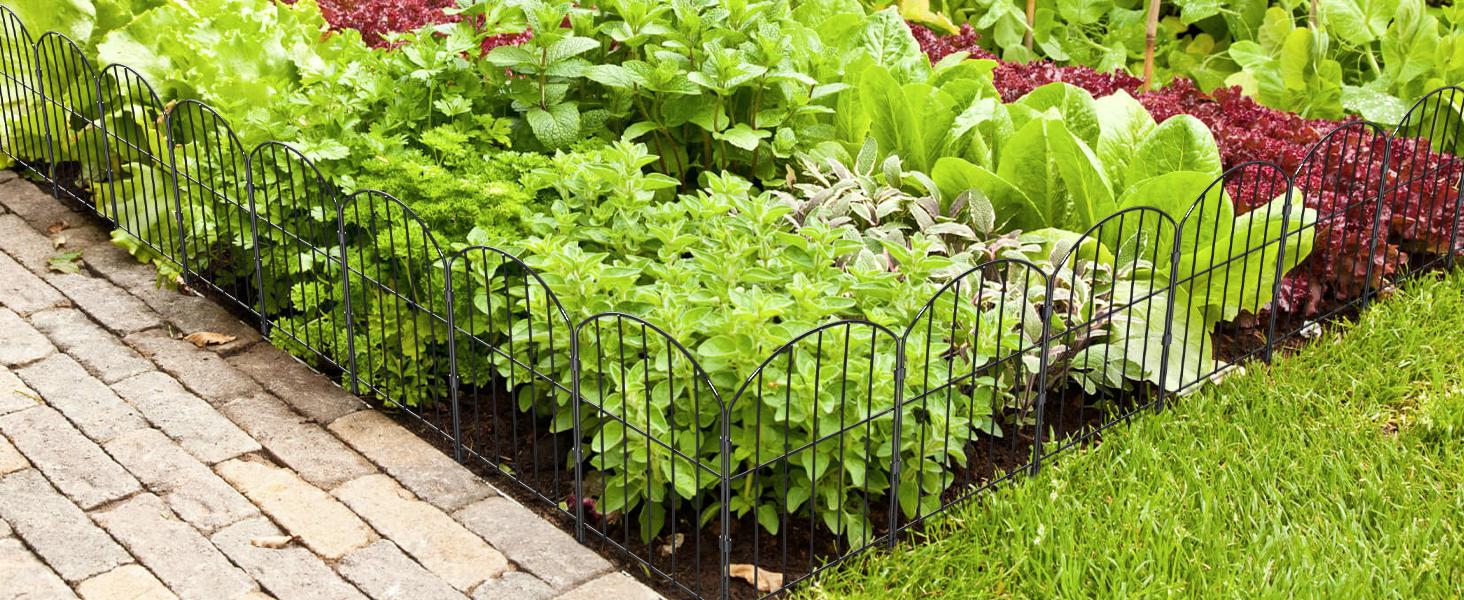 VANCASTLE 12.6x24 inch Decorative Garden Fence Outdoor, Total 10.5ft (L)x24in (H)/26ft (L)x24in (H), Rustproof Metal Landscape Barrier Fence, Black Fence for Yard, Patio Lawn, 10/25 Panels