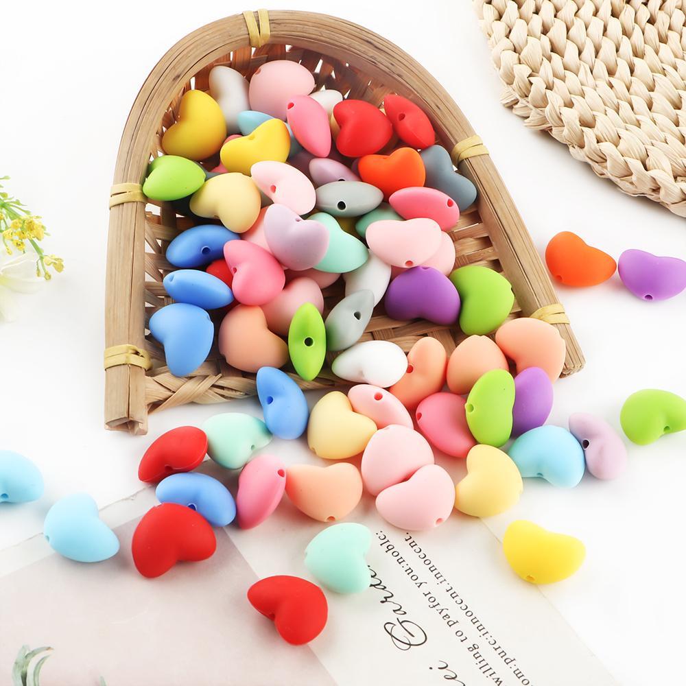 Random Color Silicone Heart Shaped Beads, 30pcs/set Bead Assortment DIY Beads for DIY Handmade Pen, Keychain Pendant, DIY Accessories for Jewelry Making