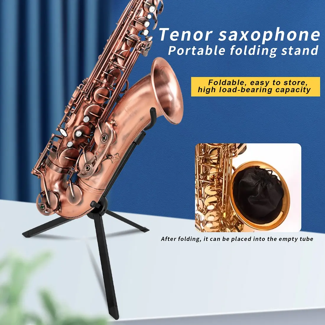 Ld359 Alto Saxophone Aluminum Alloy Flat Support Folding Stand, Durable and Lightweight Design, Ideal for Musicians and Enthusiasts