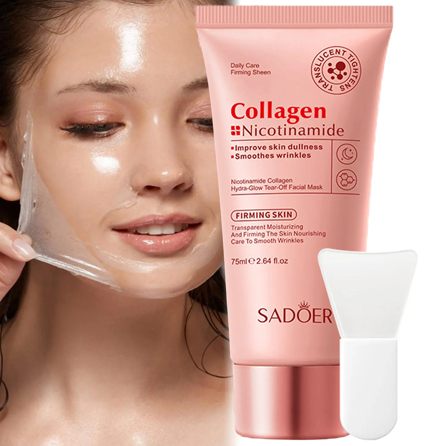 Collagen & Niacinamide Peel Off Face Mask for Daily or Night Care, Firming & Hydrating Facial Mask for Wrinkle Smoothing, Korean Face Masks, Glow Boosting Facial Masks Suite for All Skin Types, 2.64Oz