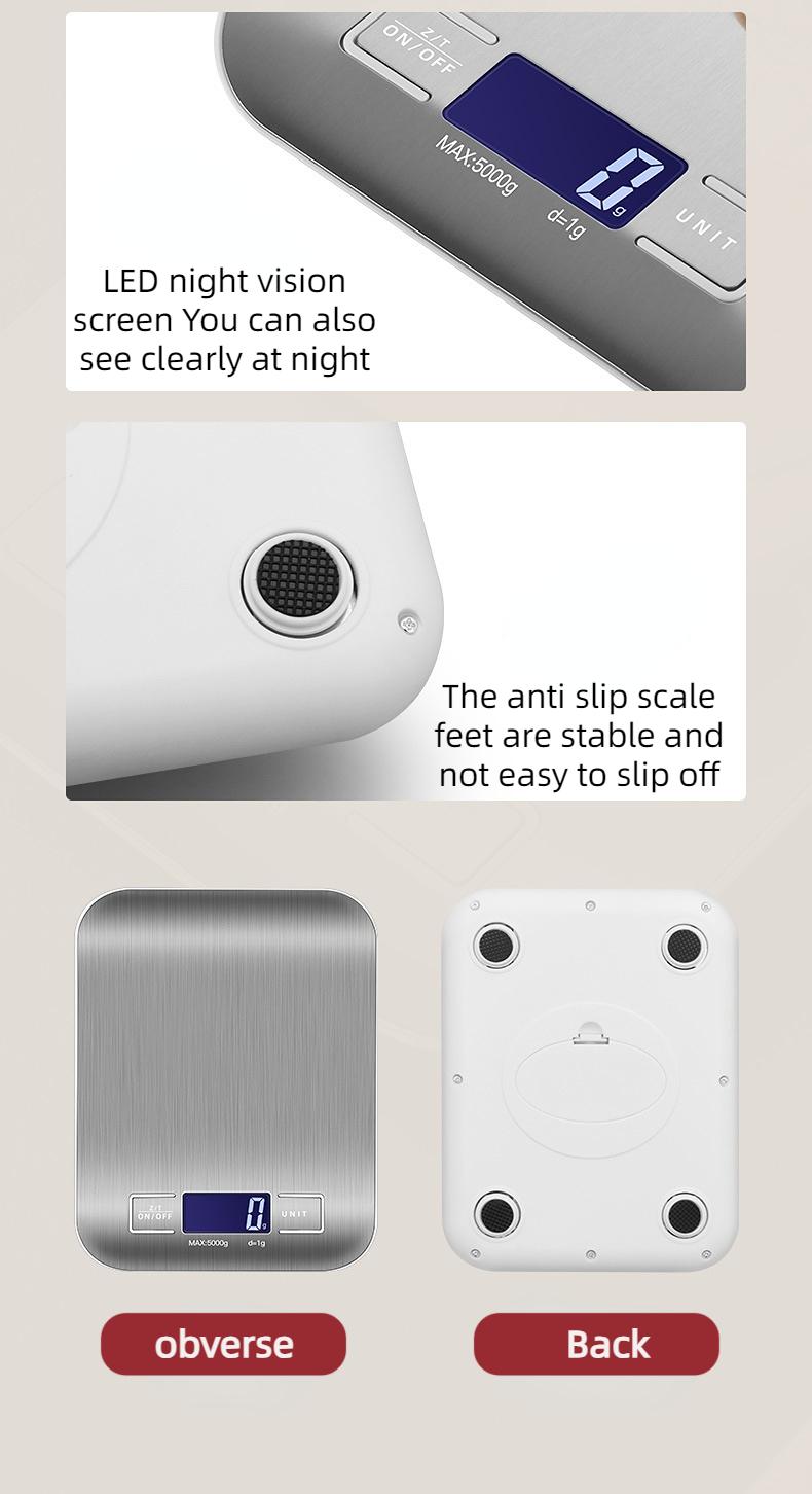 KITCHEN SCALE Multifunction Electric Digital Kitchen Food Scale LCD Display, High Precise Waterproff Measuring Scale Stainless Steel