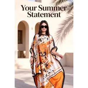 Women's Peacock Print Cape Shawl & Scarf Set, Elegant Beach Cover-Up For Holiday Vacation, Swimsuit Cover Up